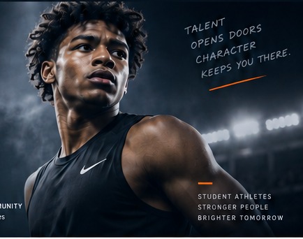 Student athlete competing under stadium lights